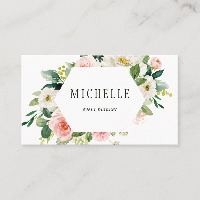 Blush White Bloom Floral Business Card (Front)