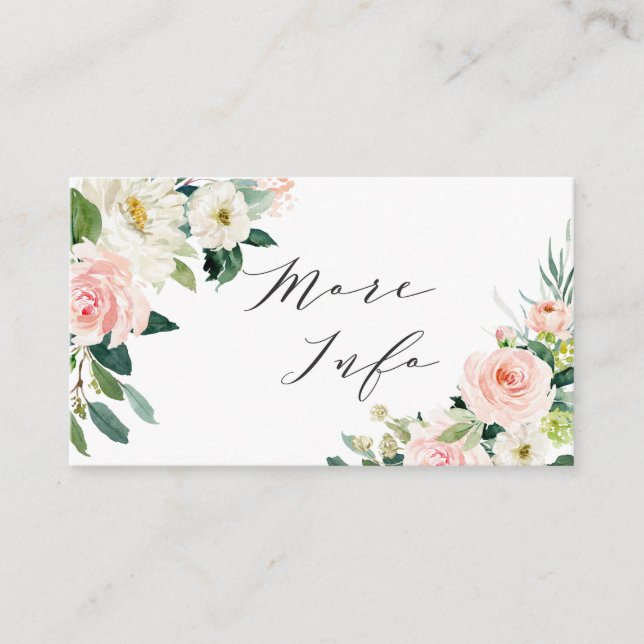 Blush White Bloom Floral Wedding Details Enclosure Card (Front)