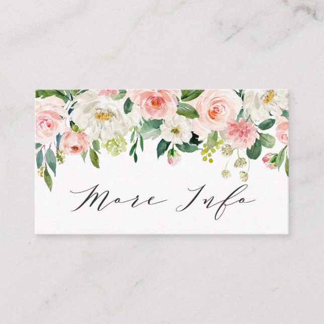 Blush White Bloom Floral Wedding Details Enclosure Card (Front)