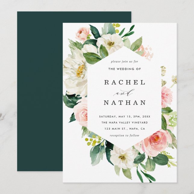 Blush White Bloom Floral Wedding Invitation (Front/Back)