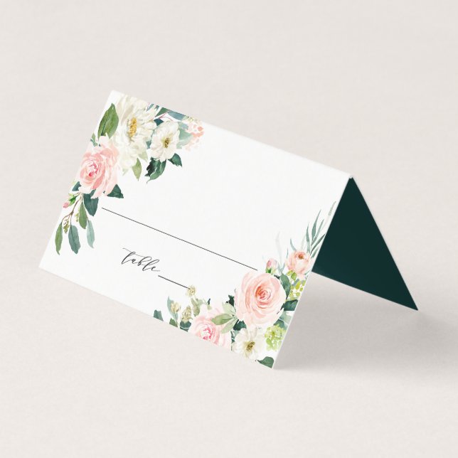 Blush White Bloom Floral Wedding Place Card (Front)