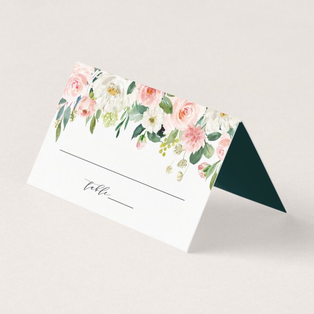 Blush White Bloom Floral Wedding Place Card (Front)