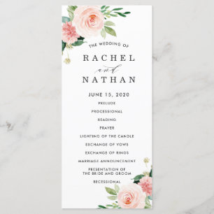 Blush White Bloom Floral Wedding Program Programme
