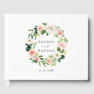 Blush White Bloom Floral Wreath Wedding Guestbook