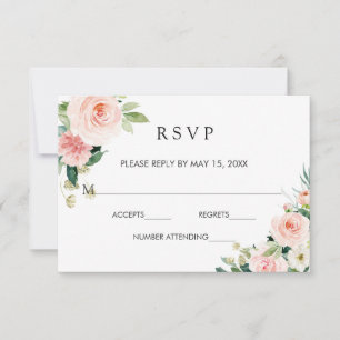 Blush White Bloom Gold Frame Floral Wedding RSVP