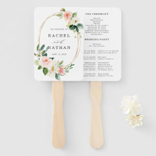 Blush White Bloom Gold Frame Wedding Program Hand Fan