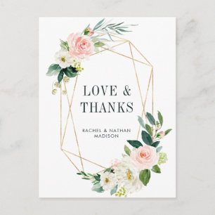 Blush White Bloom Gold Frame Wedding Thank You Postcard