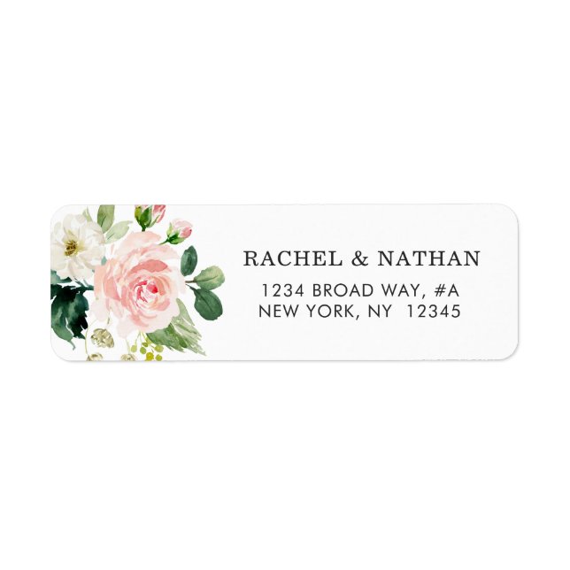 Blush White Bloom Watercolor Floral Address (Front)