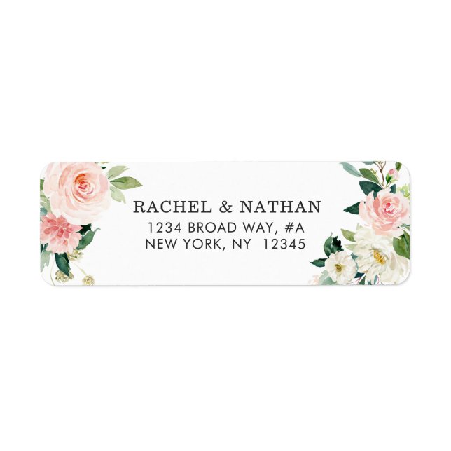 Blush White Bloom Watercolor Floral Address (Front)