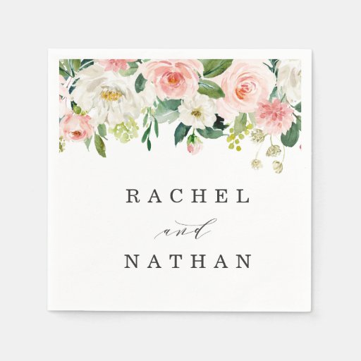Image of Blush White Bloom Watercolor Floral Wedding Disposable Napkin