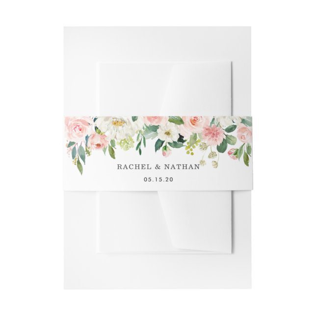 Blush White Bloom Watercolor Floral Wedding Invitation Belly Band (Front Example)