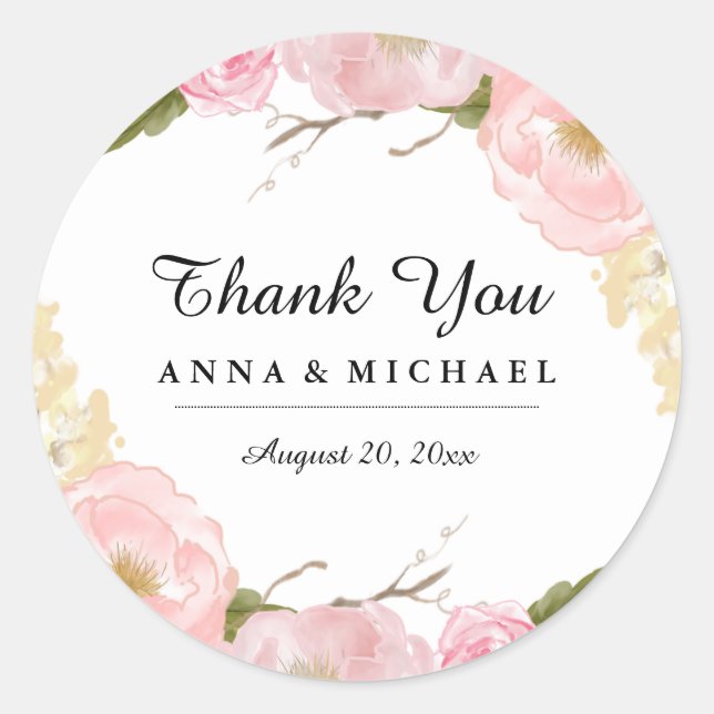 Blush White Botanical Floral Wedding Stickers (Front)