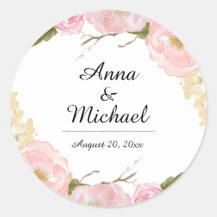 Blush White Botanical Floral Wedding Stickers