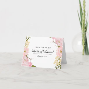 Blush White Botanical Will You Be My Maid of Invitation