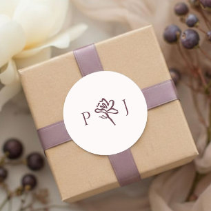 Blush White & Burgundy Elegant Floral Wedding Classic Round Sticker