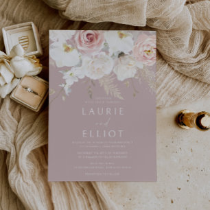 Blush & White Dusty Pink Floral Wedding Invitation