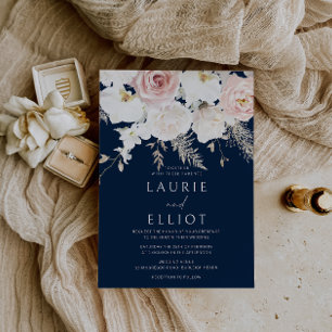 Blush & White Dusty Pink Navy Floral Wedding Invitation