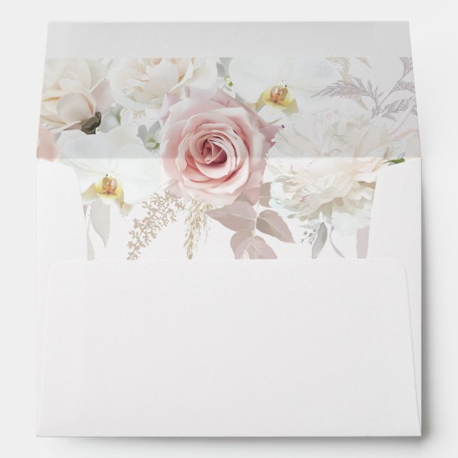 Blush & White Elegant Floral Wedding Envelope (Back (Bottom))