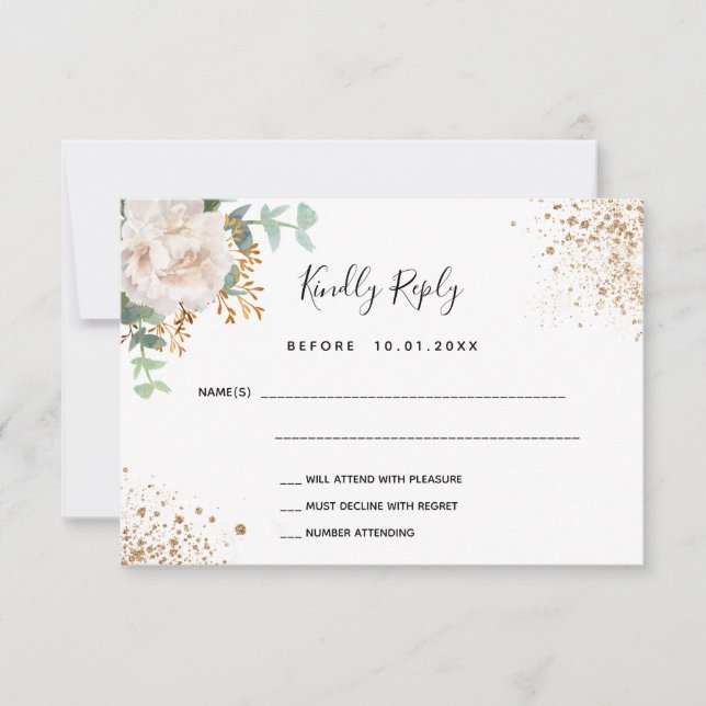Blush white floral eucalyptus baptism RSVP card (Front)