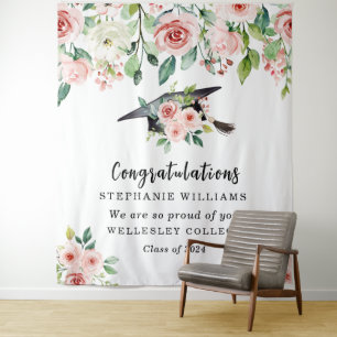Blush & White Floral Graduation Congratulations Tapestry