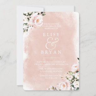 Blush & White Floral Watercolor Beautiful Wedding Invitation