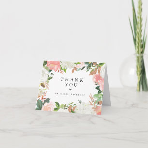 Blush White Floral Wedding Photo Thank You Card