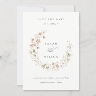 Blush White Floral Wreath Save The Date Invite