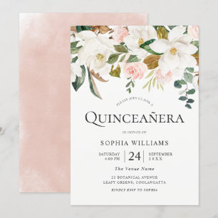 Blush & White Florals Beautiful Quinceañera Party Invitation