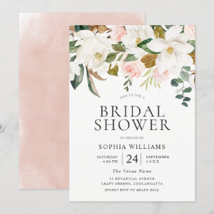 Blush & White Florals Elegant Bridal Shower Invitation
