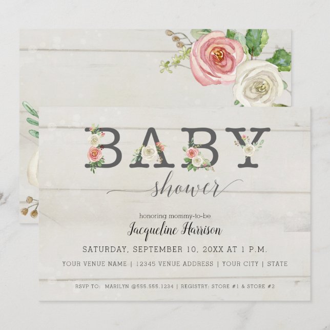 Blush White Florals | Girl Baby Shower Invitation (Front/Back)