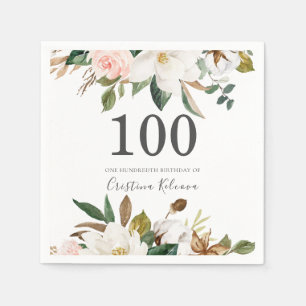Blush & White Flowers 100th Birthday Party Napkin