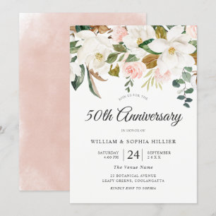 Blush & White Flowers 50th Wedding Anniversary Invitation