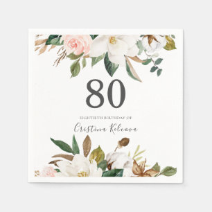 Blush & White Flowers 80th Birthday Party Napkin
