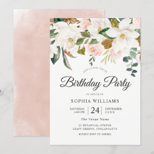 Blush & White Flowers All Years Birthday Party Invitation