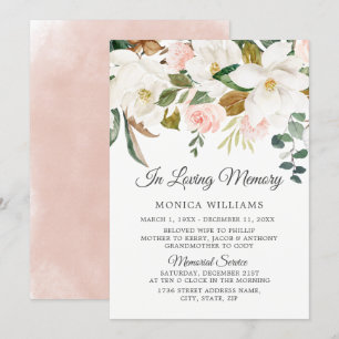 Blush & White Flowers In Loving Memorial Service Invitation