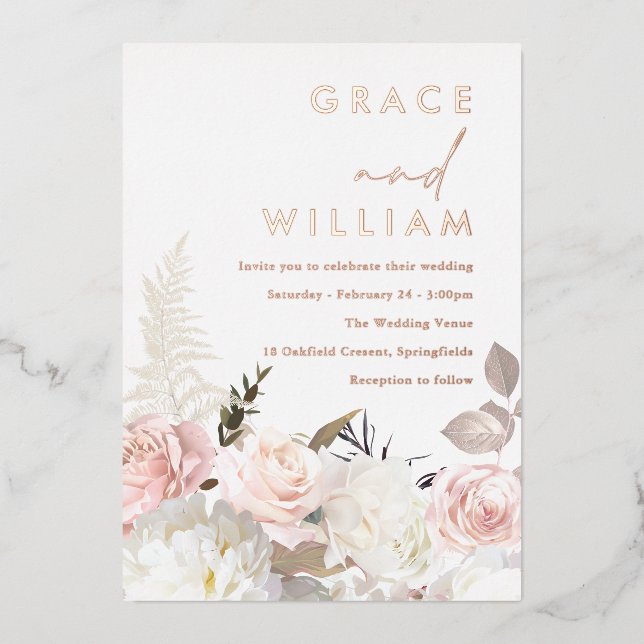 Blush & White Flowers Modern Wedding Rose Gold (Front)