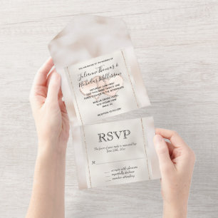 Blush White Glam Glitter Hearts All In One Invitation