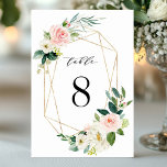 Blush White Gold Frame Wedding Table Number<br><div class="desc">Elegant Wedding Table Number Card featuring painted watercolor flowers in blush pink,  white and green foliage with gold frames.  For more advanced customisation of this design,  Please click the "Customise" button. Matching items are also available.</div>