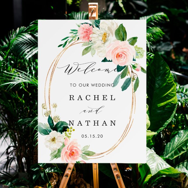 Blush White Gold Oval Floral Wedding Welcome Sign (Creator Uploaded)