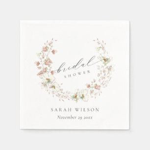 Blush White Meadow Floral Wreath Bridal Shower Napkin