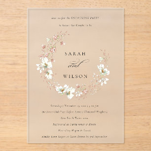 Blush White Meadow Floral Wreath Engagement Invite Acrylic Invitations