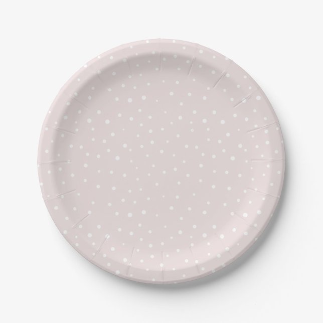 Blush & White Mod Polka Dots Pattern Paper Plate (Front)