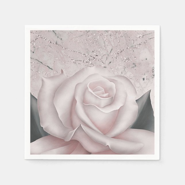 Blush White Rose Glam Modern Marble Bridal Shower Napkin (Front)