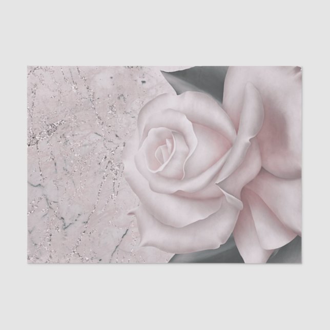 Blush White Rose Glam Modern Marble Bridal Shower Tissue Paper (Front)