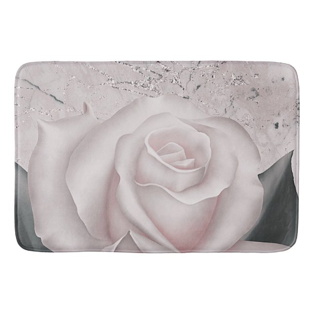 Blush White Rose Glam Modern Marble Shabby Chic Bath Mat (Front)