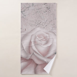 Blush White Rose Glam Modern Marble Shabby Chic Bath Towel Set
