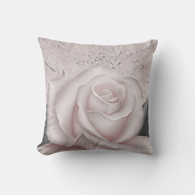 Blush White Rose Glam Modern Marble Shabby Chic Cushion (Front)