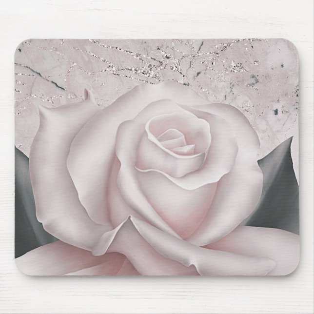 Blush White Rose Glam Modern Marble Shabby Chic Mouse Mat (Front)