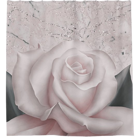 Blush White Rose Glam Modern Marble, White And Rose Pink Shower Curtain