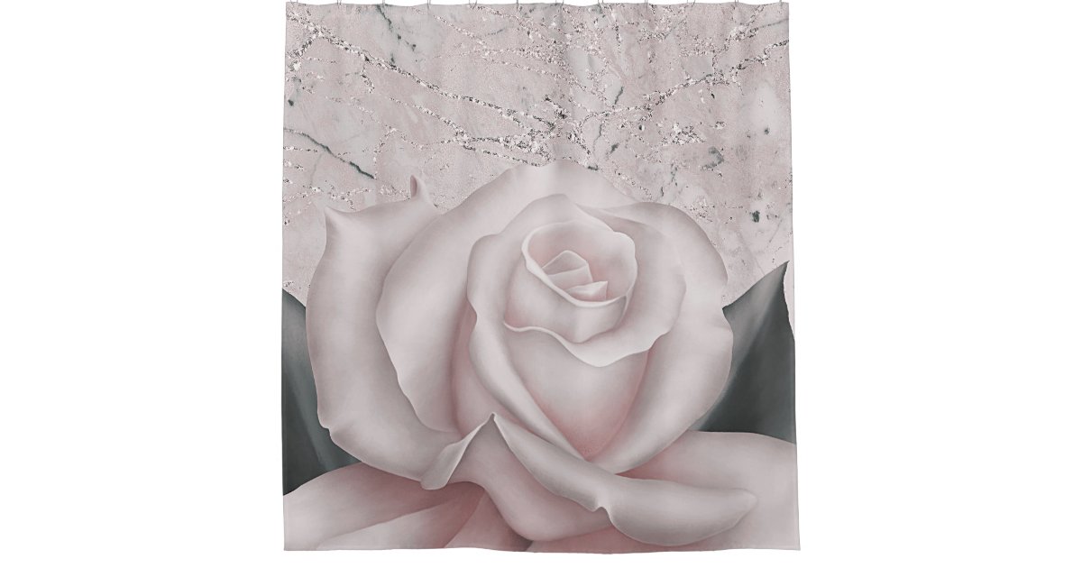 Blush White Rose Glam Modern Marble Shabby Chic Shower Curtain